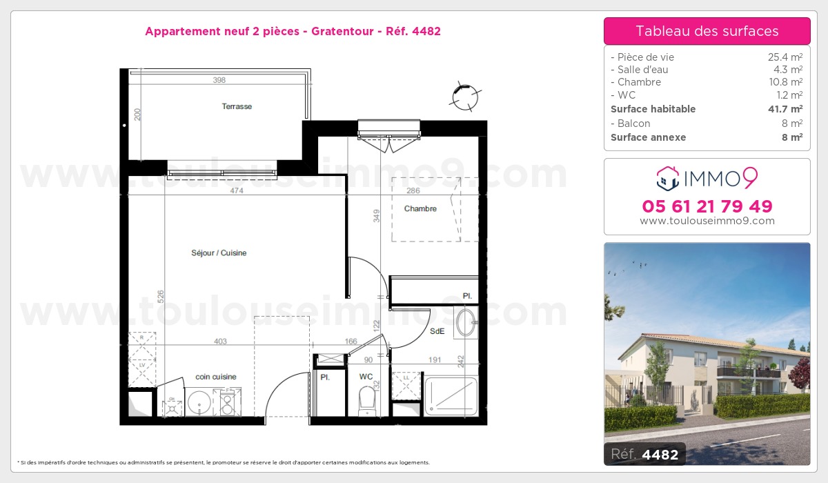 Plan et surfaces, Programme neuf Gratentour Référence n° 4482