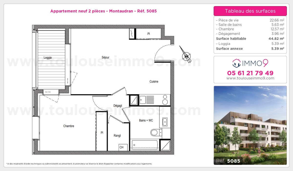 Plan et surfaces, Programme neuf Toulouse : Montaudran Référence n° 5085