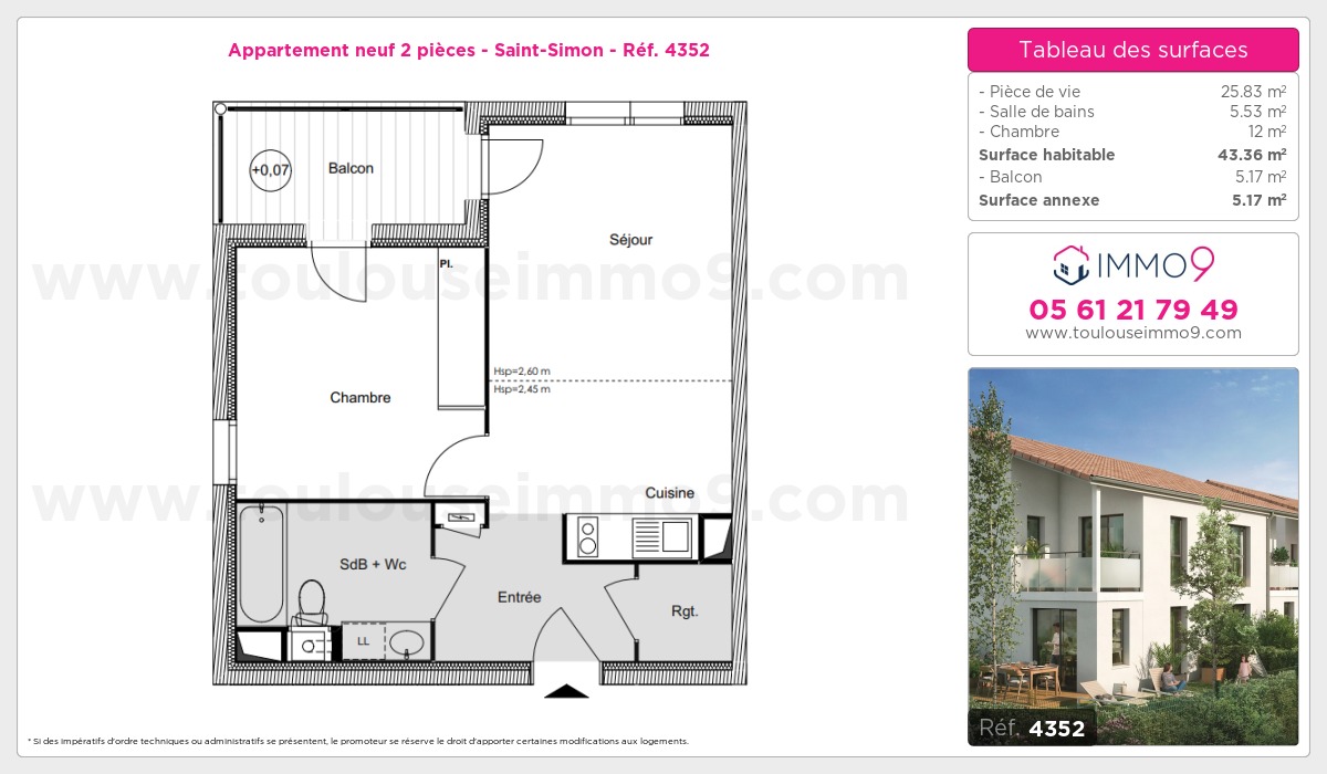 Plan et surfaces, Programme neuf Toulouse : Saint-Simon Référence n° 4352