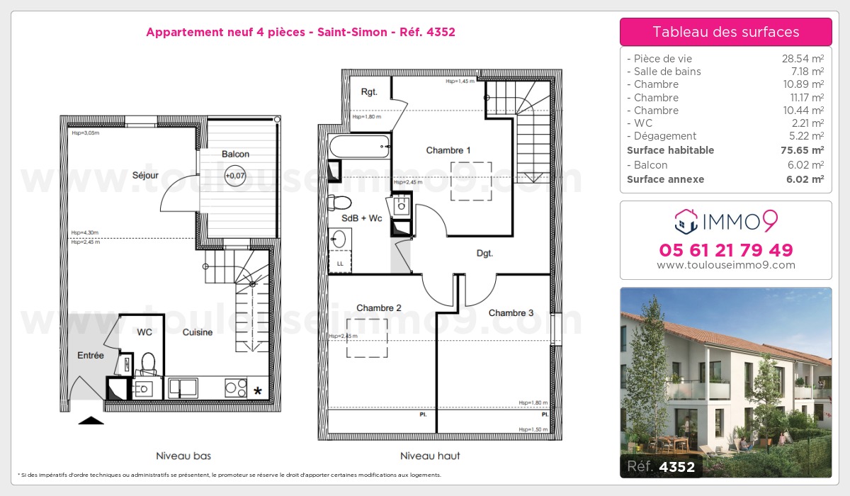 Plan et surfaces, Programme neuf Toulouse : Saint-Simon Référence n° 4352