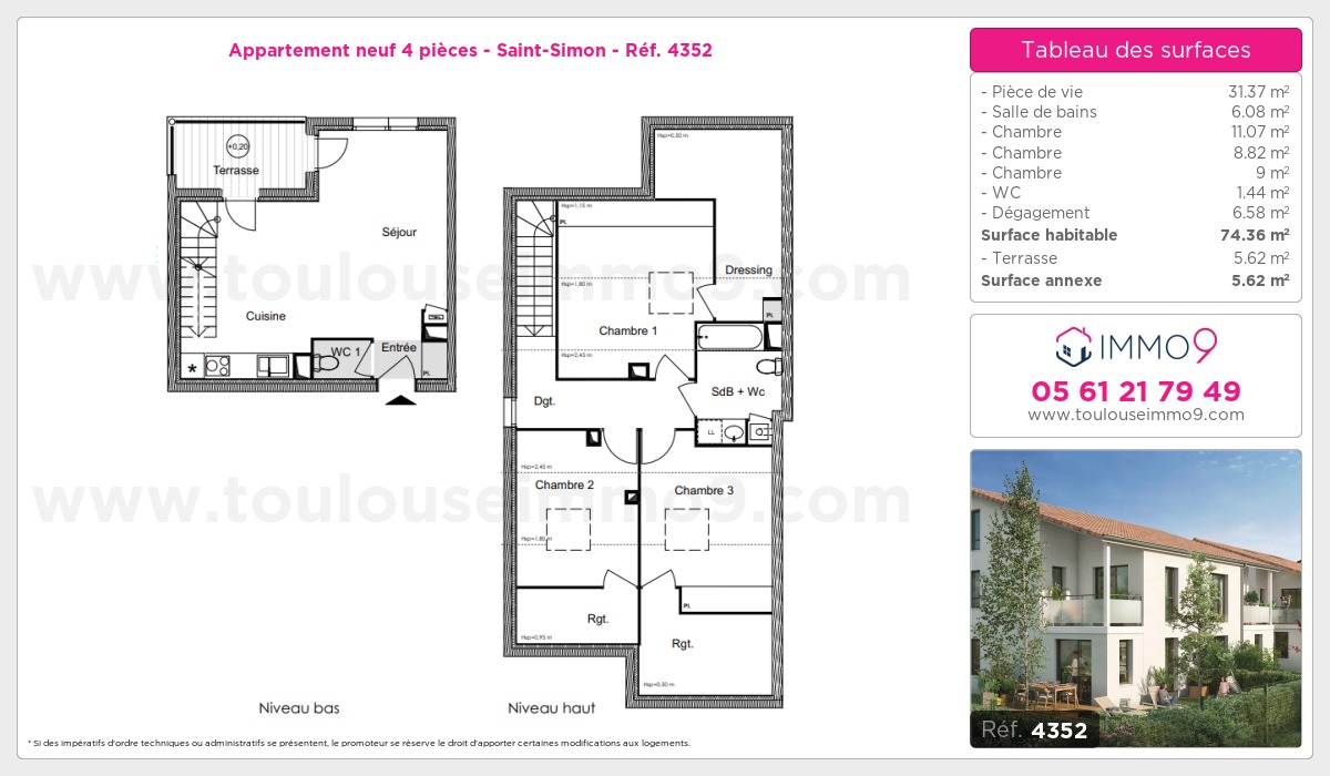 Plan et surfaces, Programme neuf Toulouse : Saint-Simon Référence n° 4352