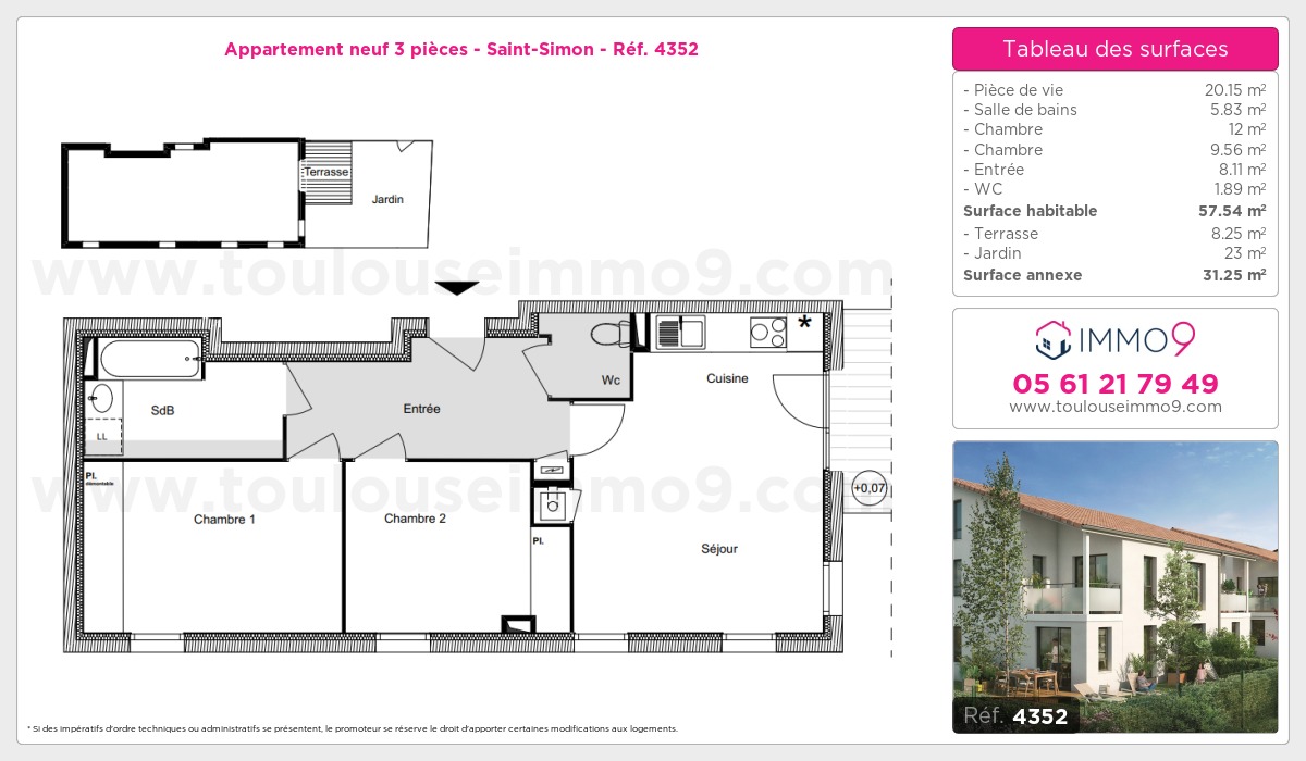 Plan et surfaces, Programme neuf Toulouse : Saint-Simon Référence n° 4352