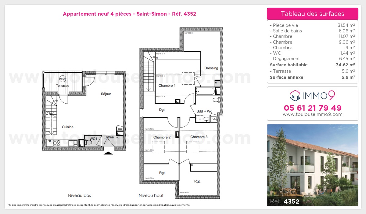 Plan et surfaces, Programme neuf Toulouse : Saint-Simon Référence n° 4352