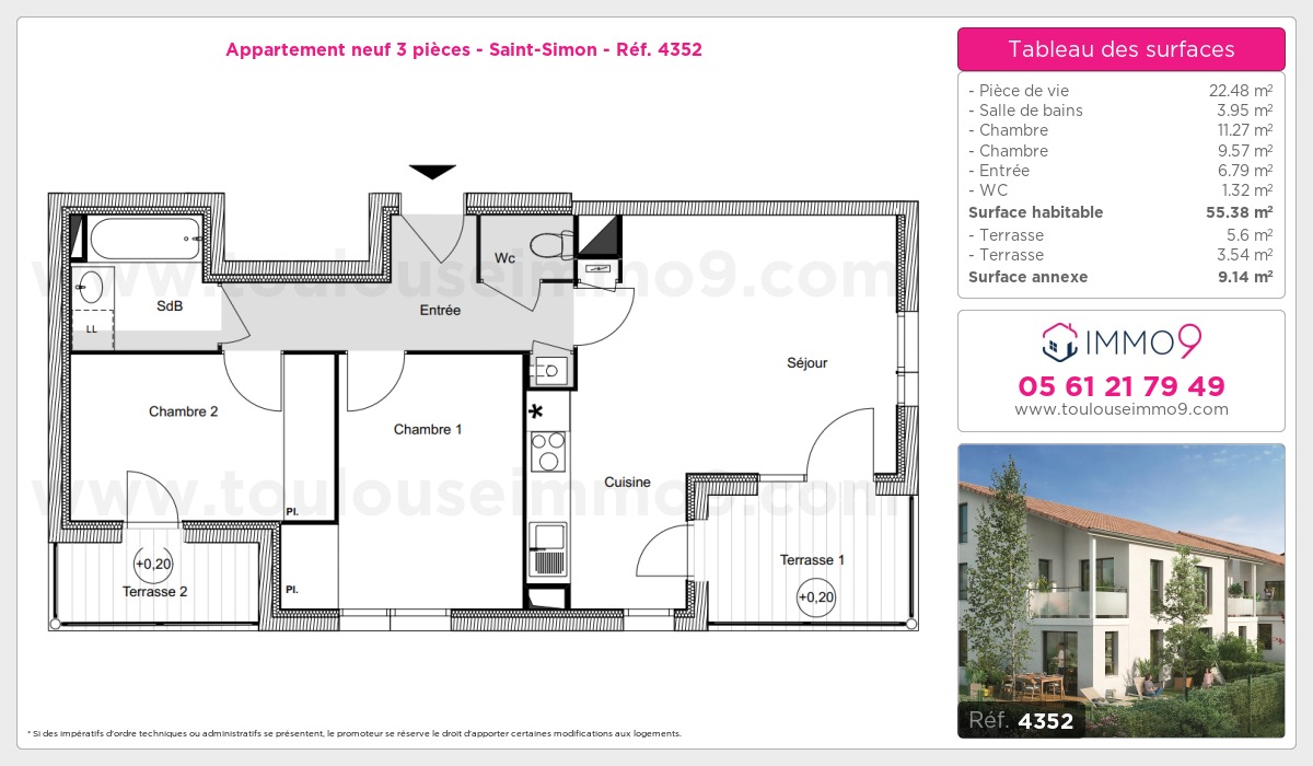 Plan et surfaces, Programme neuf Toulouse : Saint-Simon Référence n° 4352