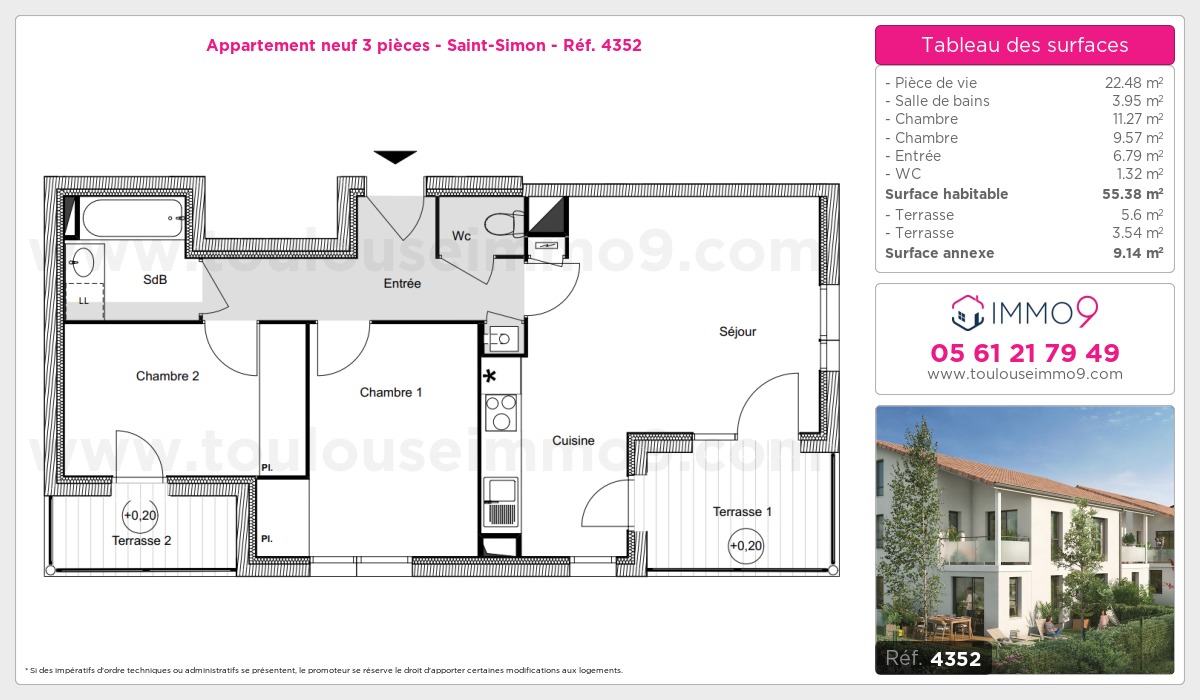 Plan et surfaces, Programme neuf Toulouse : Saint-Simon Référence n° 4352