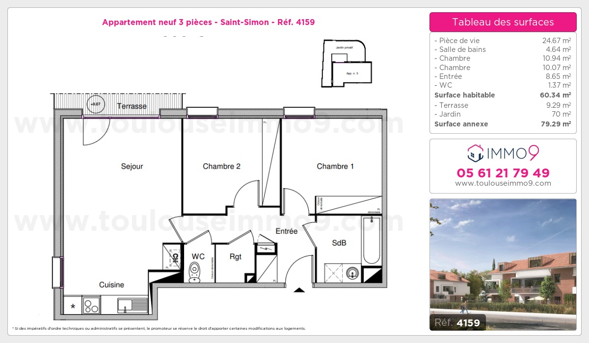 Plan et surfaces, Programme neuf Toulouse : Saint-Simon Référence n° 4159