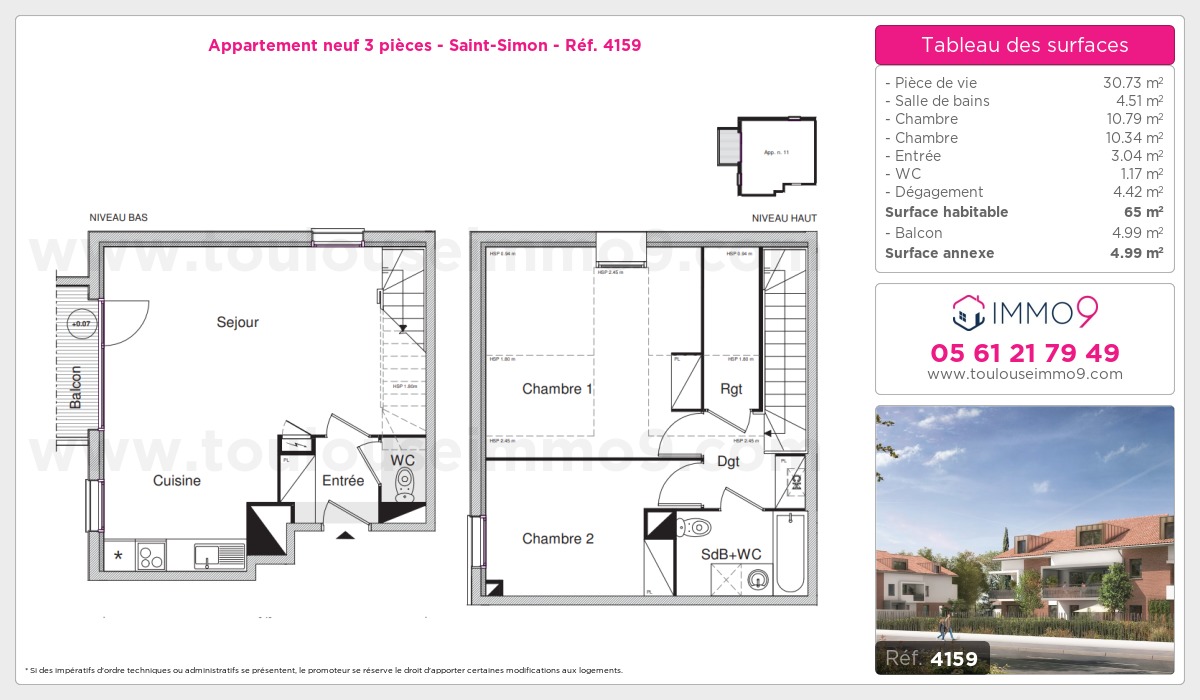 Plan et surfaces, Programme neuf Toulouse : Saint-Simon Référence n° 4159
