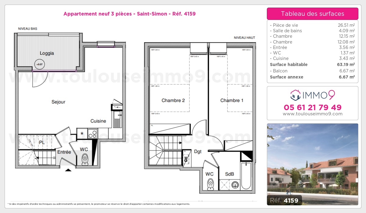 Plan et surfaces, Programme neuf Toulouse : Saint-Simon Référence n° 4159