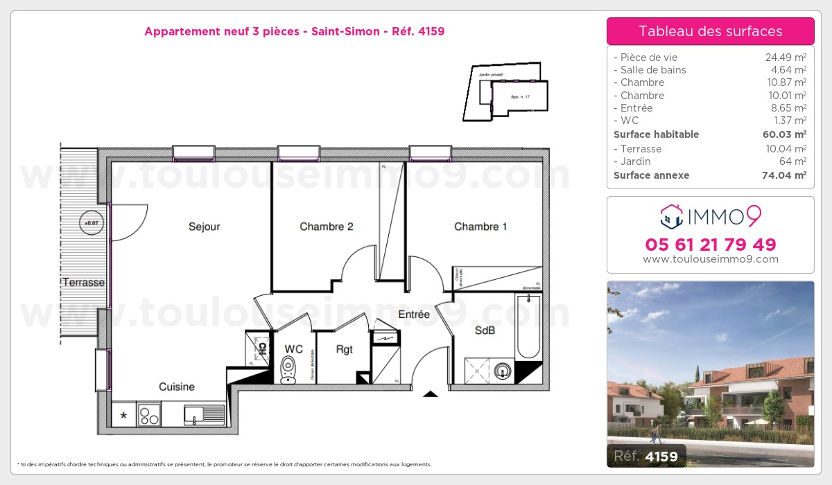 Plan et surfaces, Programme neuf Toulouse : Saint-Simon Référence n° 4159