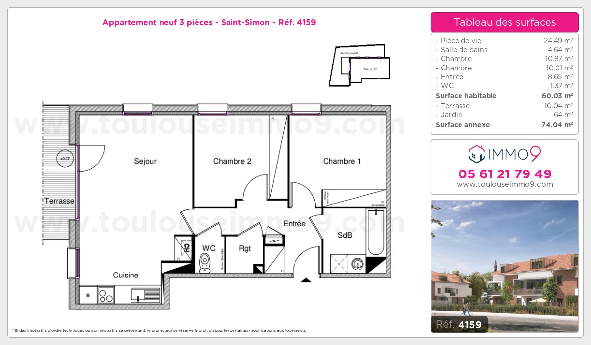 Plan et surfaces, Programme neuf Toulouse : Saint-Simon Référence n° 4159