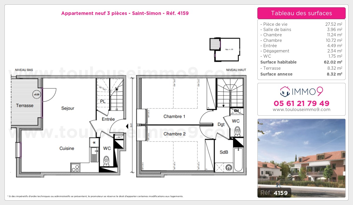 Plan et surfaces, Programme neuf Toulouse : Saint-Simon Référence n° 4159