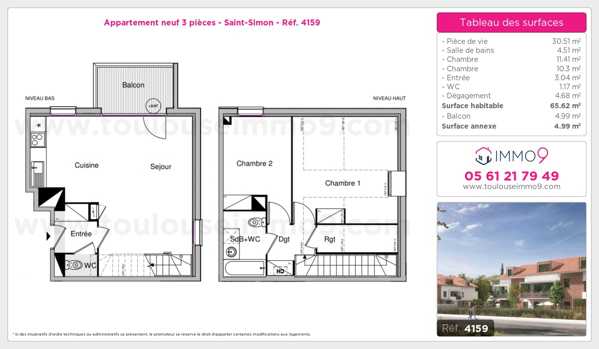 Plan et surfaces, Programme neuf Toulouse : Saint-Simon Référence n° 4159