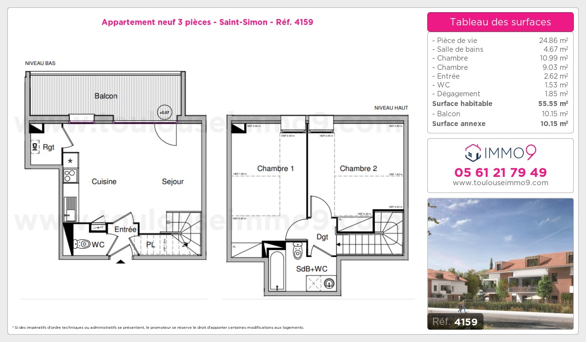 Plan et surfaces, Programme neuf Toulouse : Saint-Simon Référence n° 4159