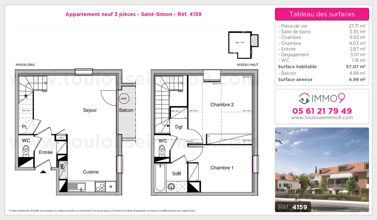Plan et surfaces, Programme neuf Toulouse : Saint-Simon Référence n° 4159