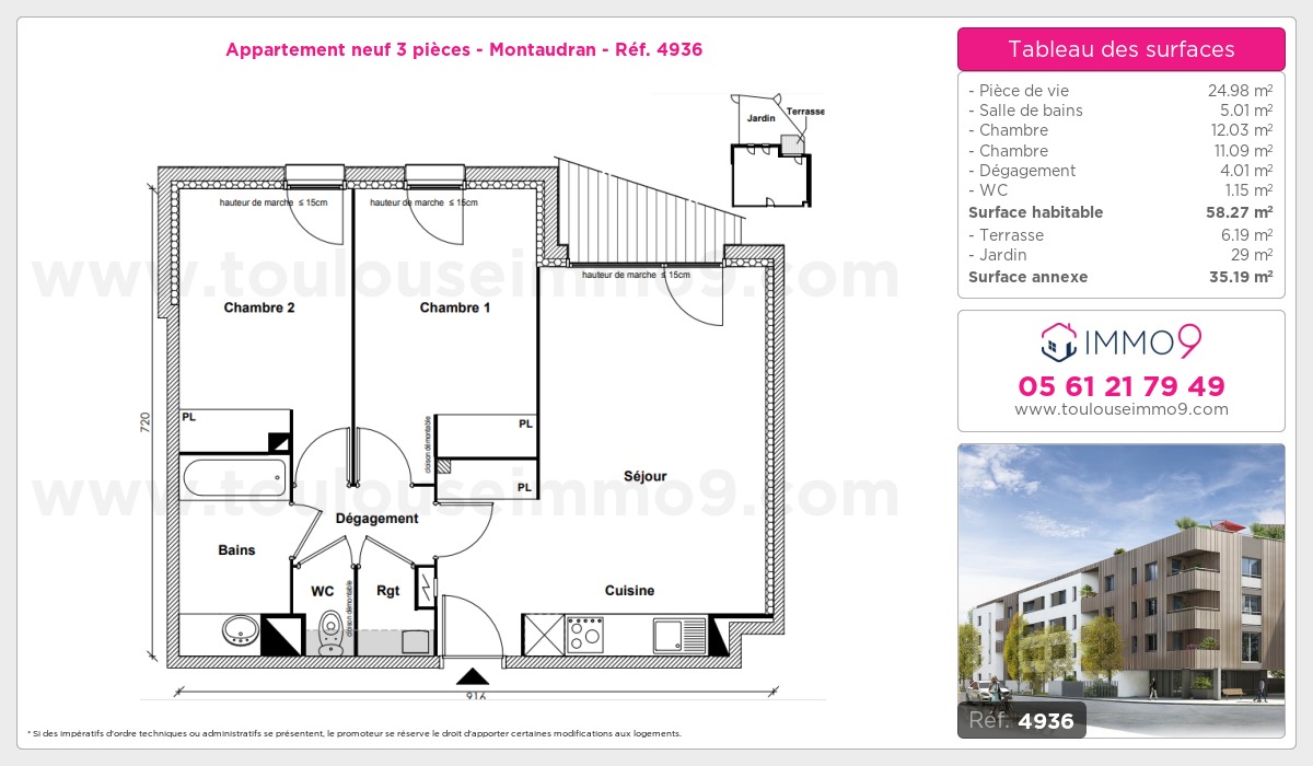 Plan et surfaces, Programme neuf Toulouse : Montaudran Référence n° 4936