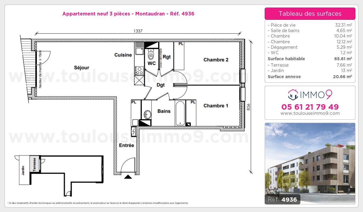 Plan et surfaces, Programme neuf Toulouse : Montaudran Référence n° 4936