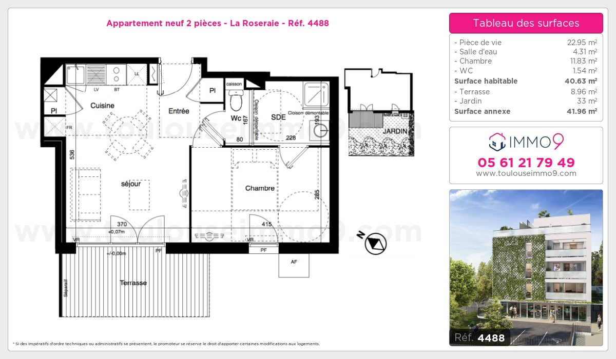 Plan et surfaces, Programme neuf Toulouse : Roseraie Référence n° 4488