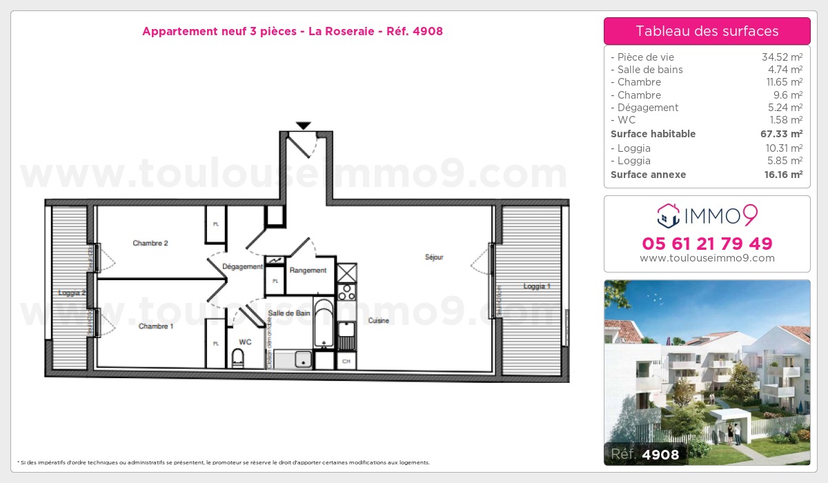 Plan et surfaces, Programme neuf Toulouse : Roseraie Référence n° 4908