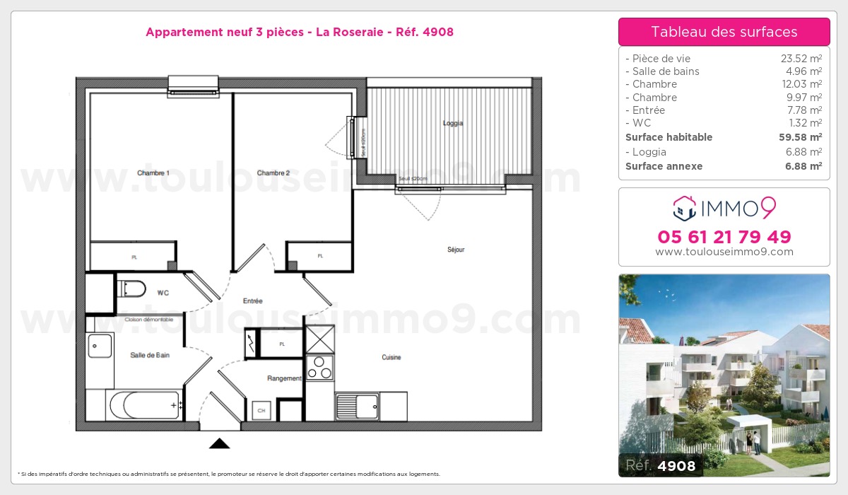 Plan et surfaces, Programme neuf Toulouse : Roseraie Référence n° 4908