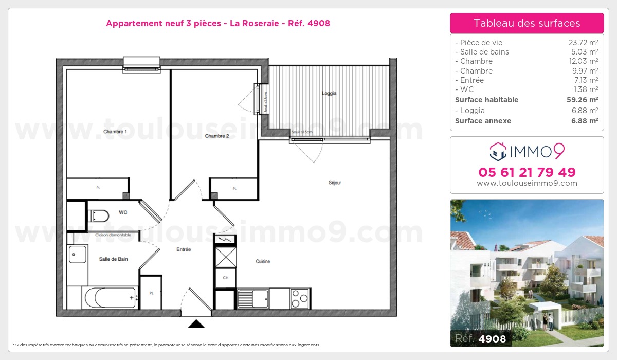 Plan et surfaces, Programme neuf Toulouse : Roseraie Référence n° 4908
