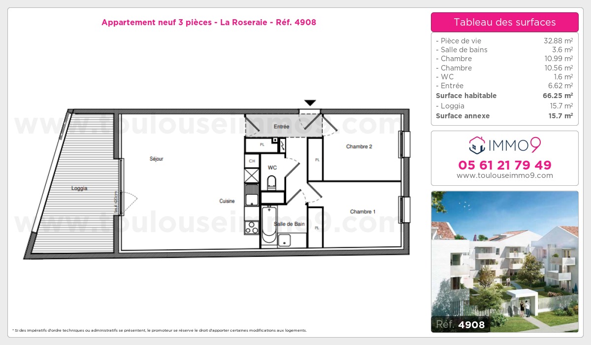 Plan et surfaces, Programme neuf Toulouse : Roseraie Référence n° 4908