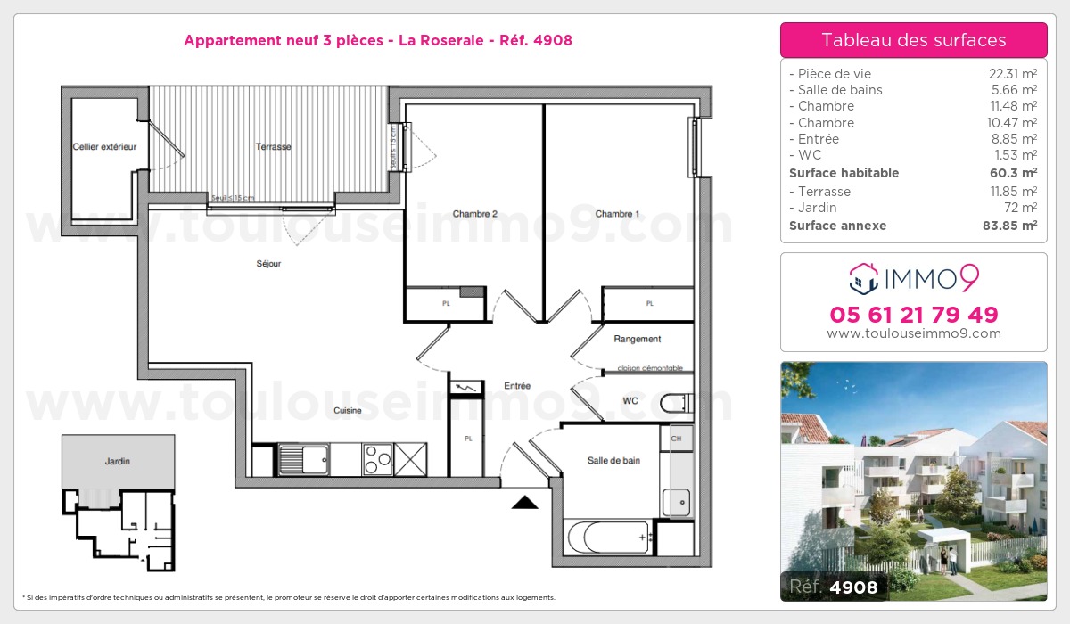 Plan et surfaces, Programme neuf Toulouse : Roseraie Référence n° 4908
