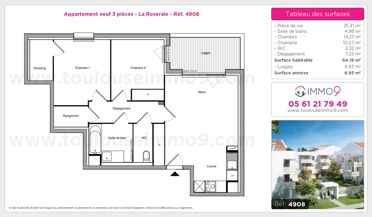 Plan et surfaces, Programme neuf Toulouse : Roseraie Référence n° 4908