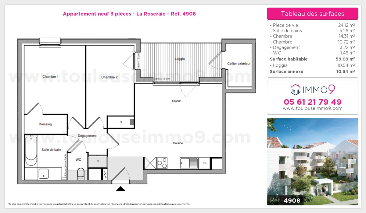 Plan et surfaces, Programme neuf Toulouse : Roseraie Référence n° 4908