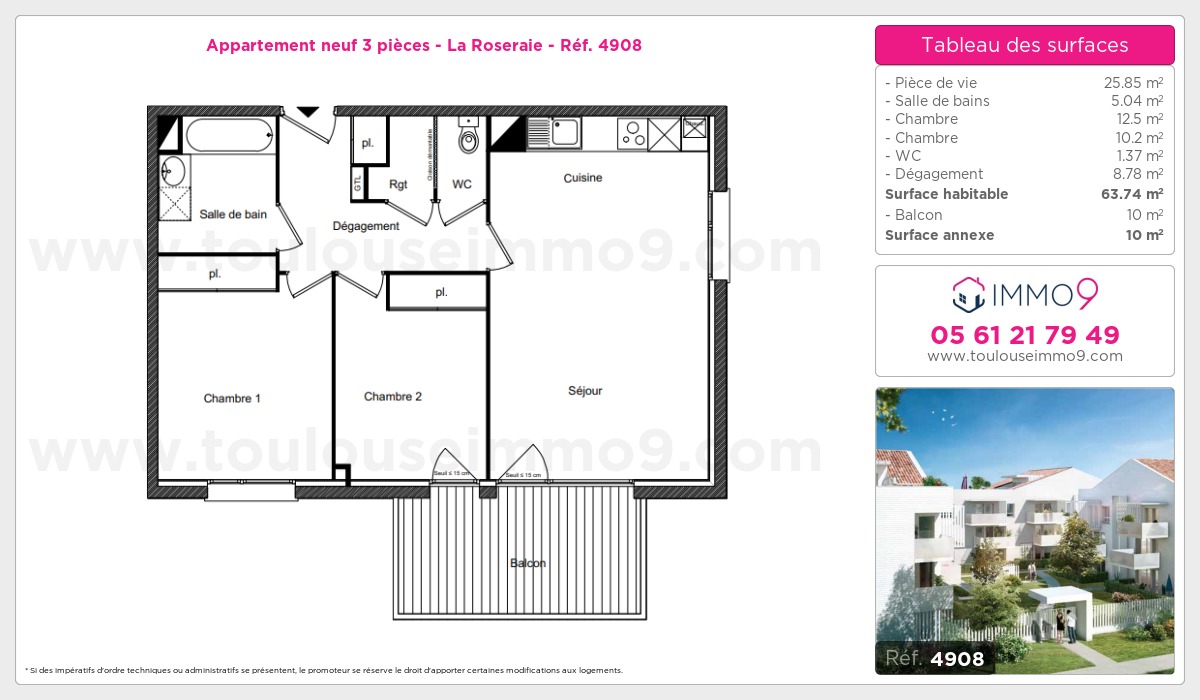 Plan et surfaces, Programme neuf Toulouse : Roseraie Référence n° 4908