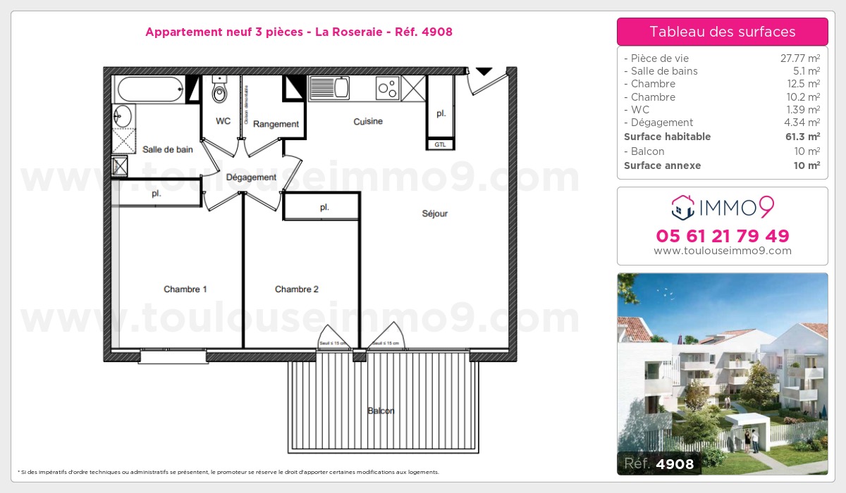 Plan et surfaces, Programme neuf Toulouse : Roseraie Référence n° 4908