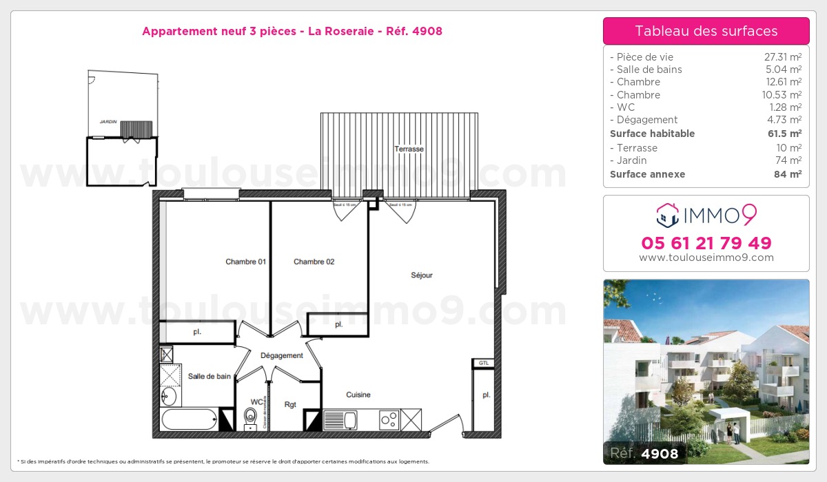Plan et surfaces, Programme neuf Toulouse : Roseraie Référence n° 4908