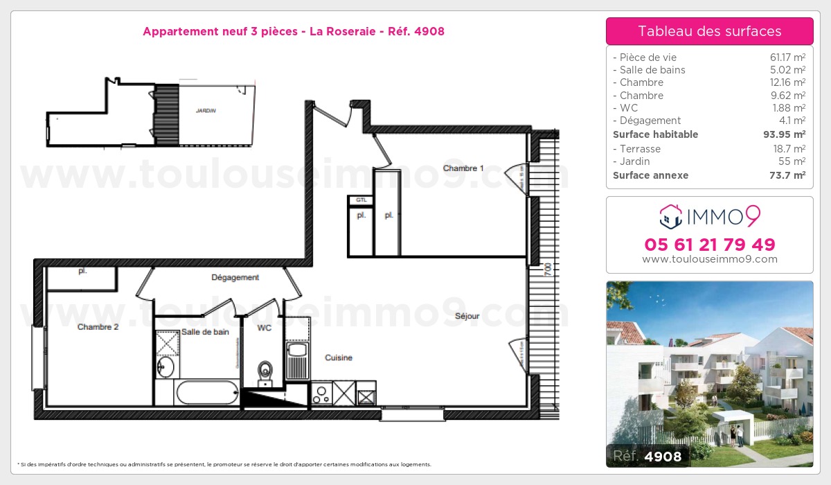 Plan et surfaces, Programme neuf Toulouse : Roseraie Référence n° 4908