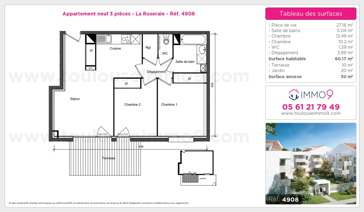 Plan et surfaces, Programme neuf Toulouse : Roseraie Référence n° 4908