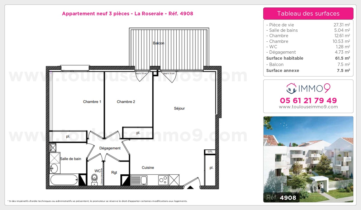 Plan et surfaces, Programme neuf Toulouse : Roseraie Référence n° 4908