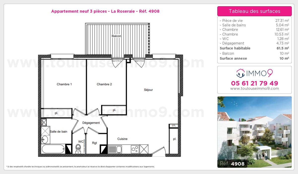 Plan et surfaces, Programme neuf Toulouse : Roseraie Référence n° 4908