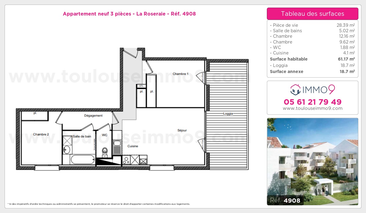 Plan et surfaces, Programme neuf Toulouse : Roseraie Référence n° 4908