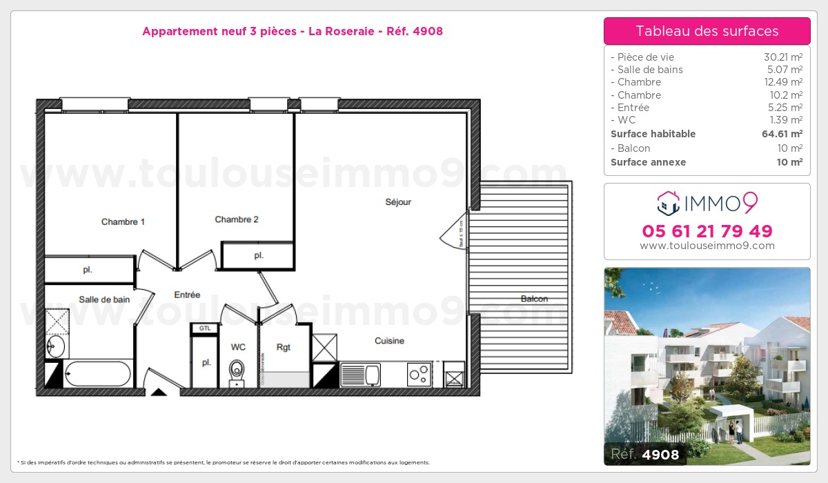 Plan et surfaces, Programme neuf Toulouse : Roseraie Référence n° 4908