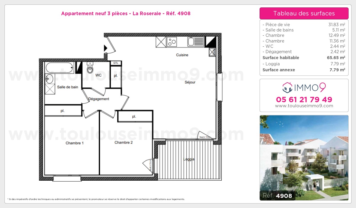 Plan et surfaces, Programme neuf Toulouse : Roseraie Référence n° 4908