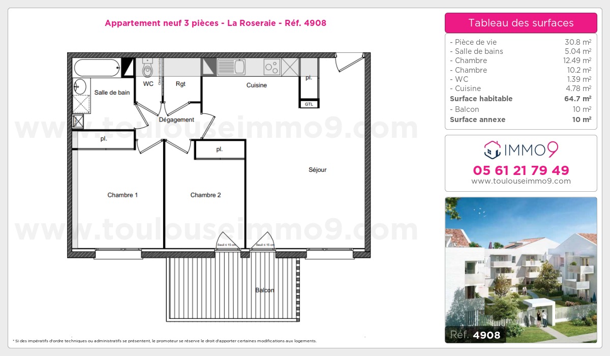 Plan et surfaces, Programme neuf Toulouse : Roseraie Référence n° 4908