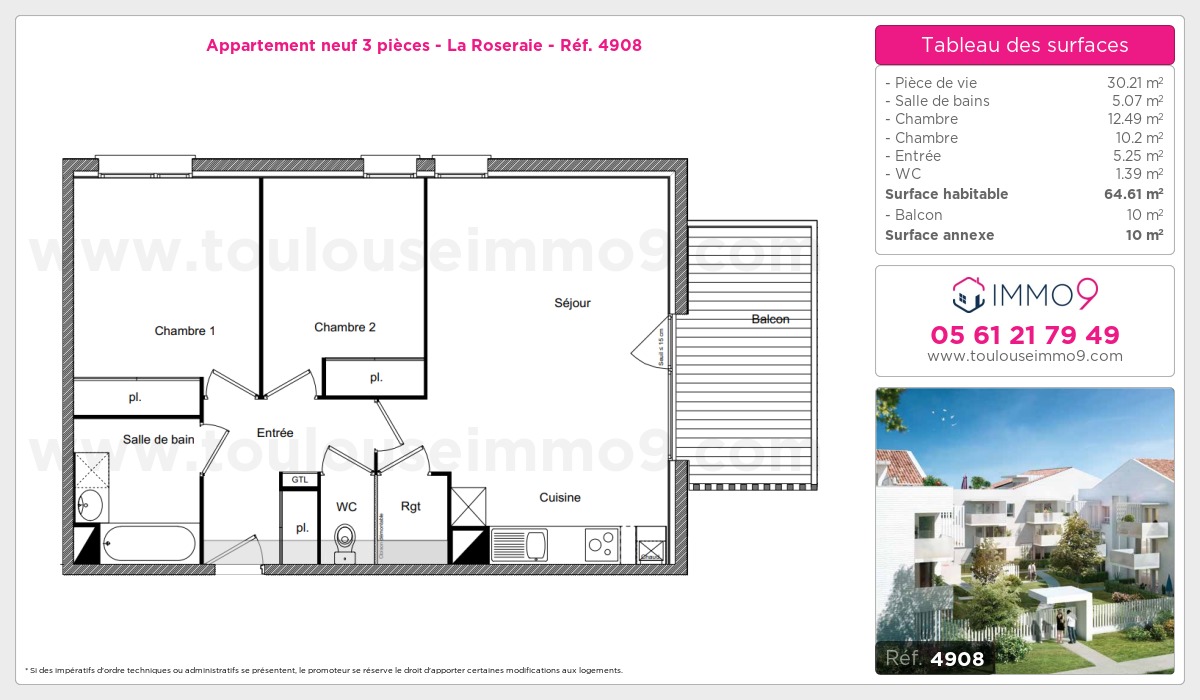 Plan et surfaces, Programme neuf Toulouse : Roseraie Référence n° 4908