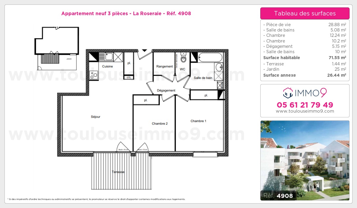 Plan et surfaces, Programme neuf Toulouse : Roseraie Référence n° 4908