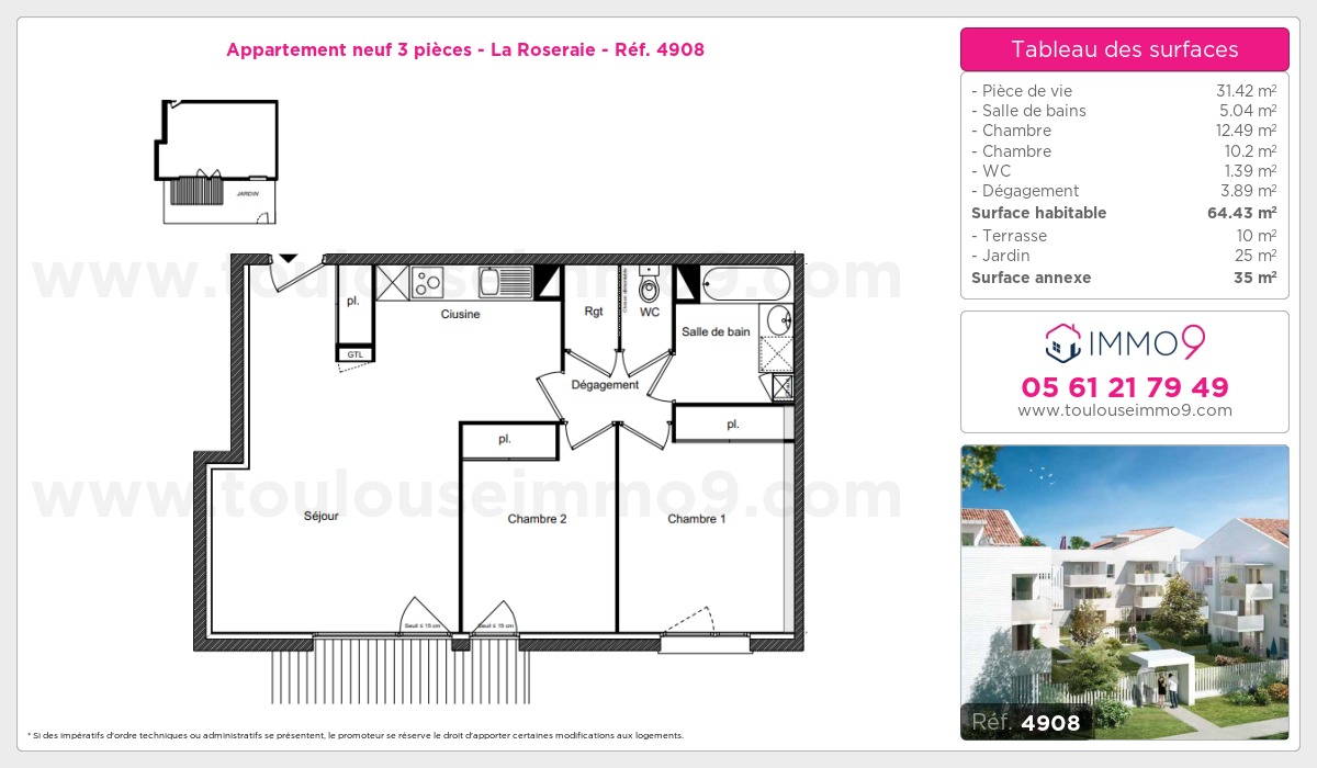 Plan et surfaces, Programme neuf Toulouse : Roseraie Référence n° 4908