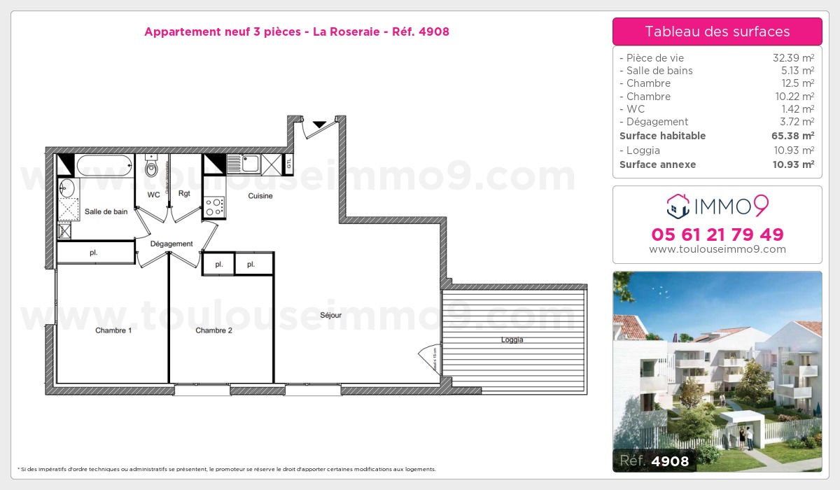 Plan et surfaces, Programme neuf Toulouse : Roseraie Référence n° 4908