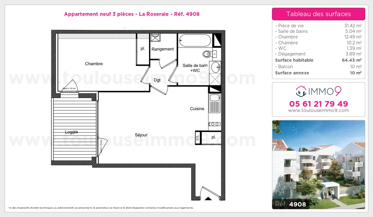 Plan et surfaces, Programme neuf Toulouse : Roseraie Référence n° 4908