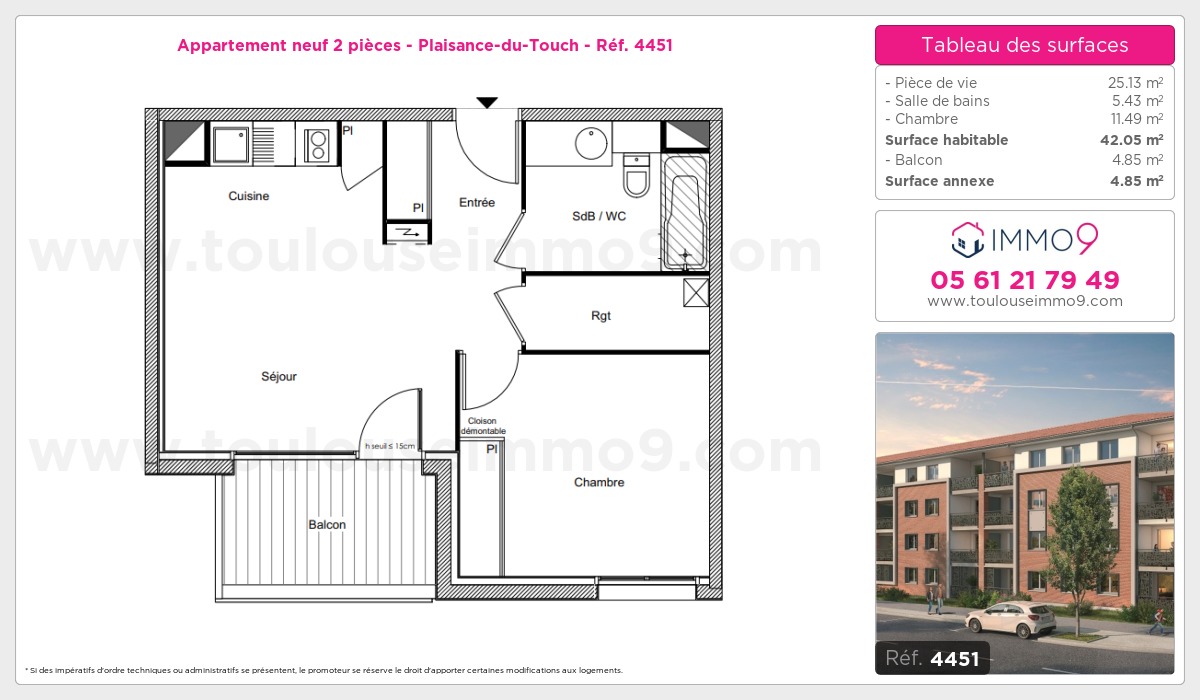 Plan et surfaces, Programme neuf Plaisance-du-Touch Référence n° 4451