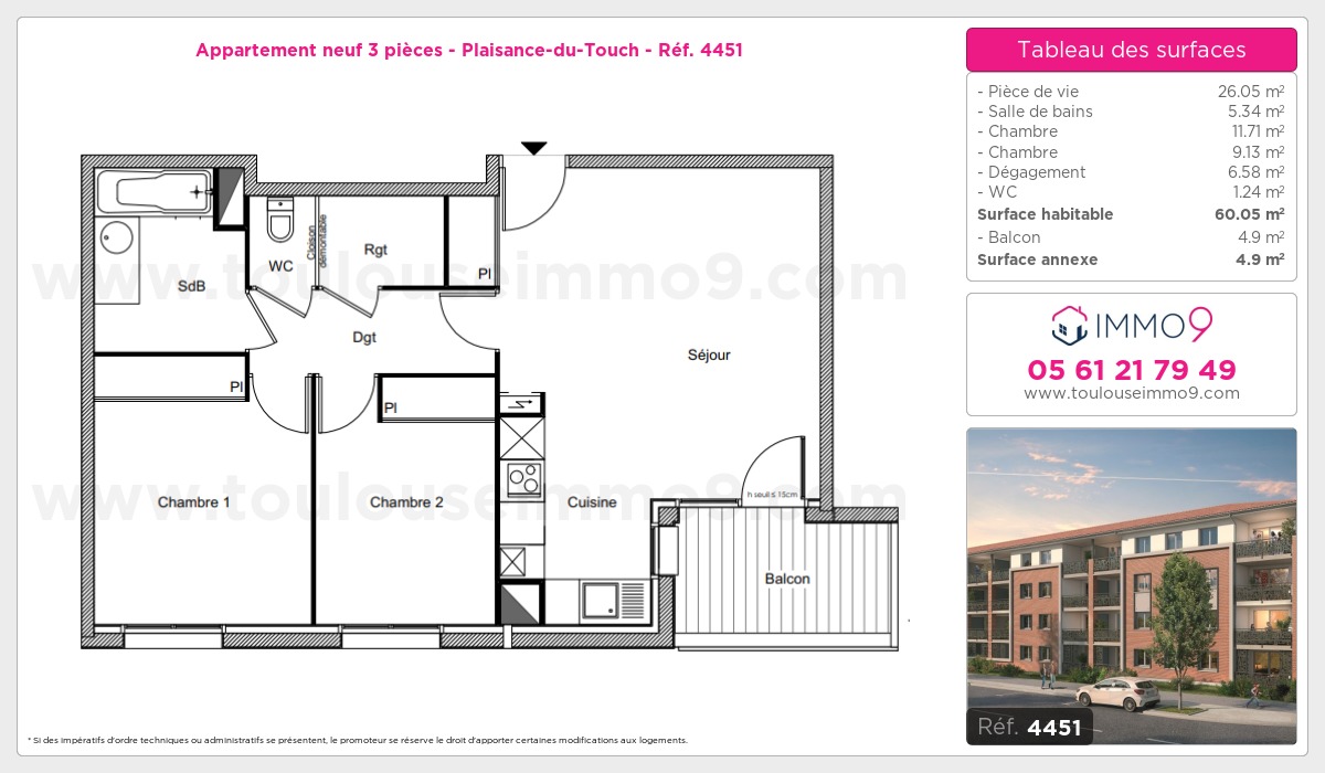 Plan et surfaces, Programme neuf Plaisance-du-Touch Référence n° 4451