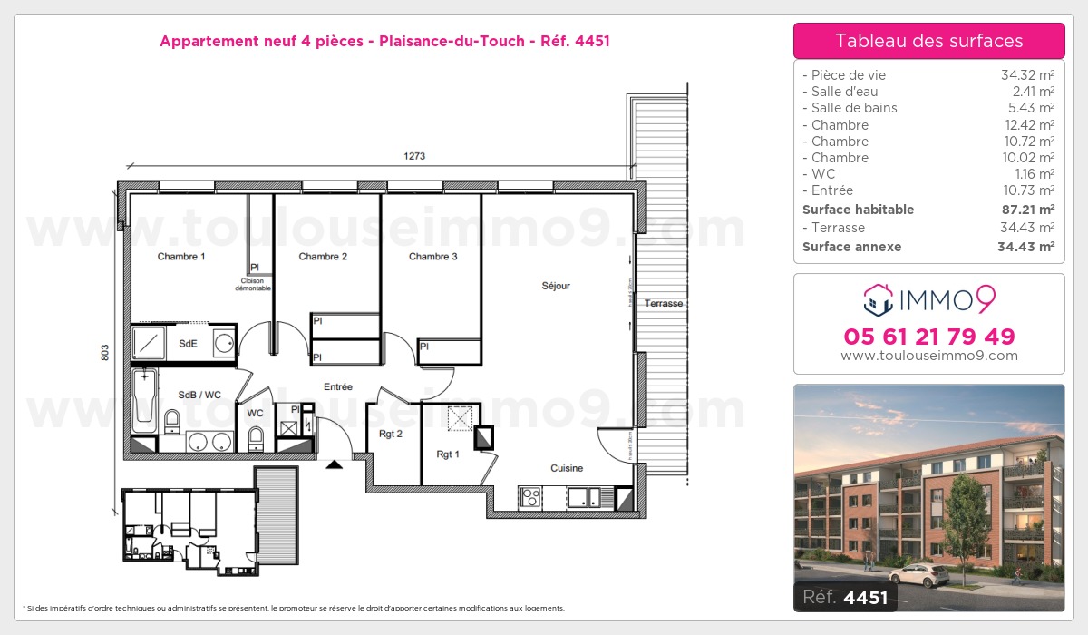 Plan et surfaces, Programme neuf Plaisance-du-Touch Référence n° 4451