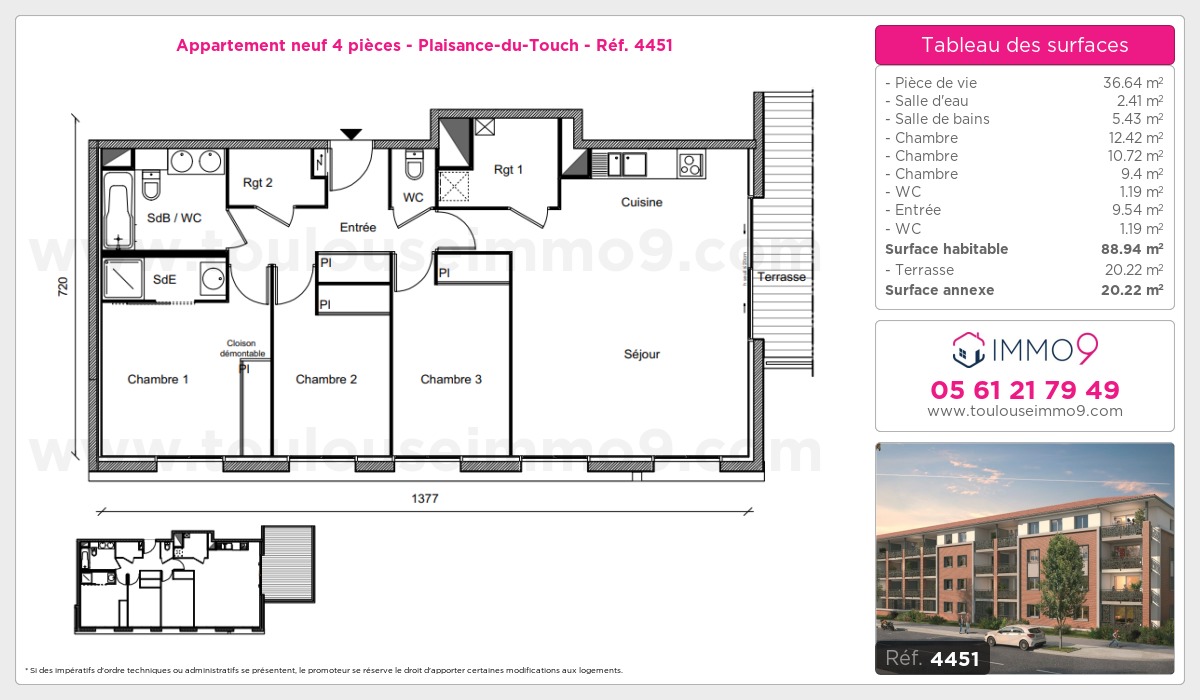 Plan et surfaces, Programme neuf Plaisance-du-Touch Référence n° 4451