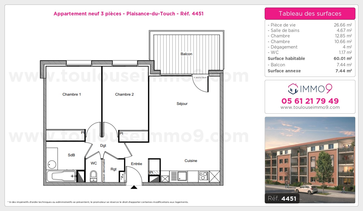 Plan et surfaces, Programme neuf Plaisance-du-Touch Référence n° 4451