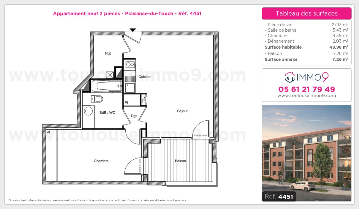 Plan et surfaces, Programme neuf Plaisance-du-Touch Référence n° 4451